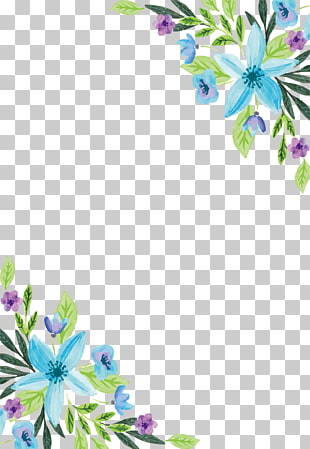 Watercolor painting Flower Floral design, Water color blue flower border, blue and purple petaled flowers illustration PNG clipart