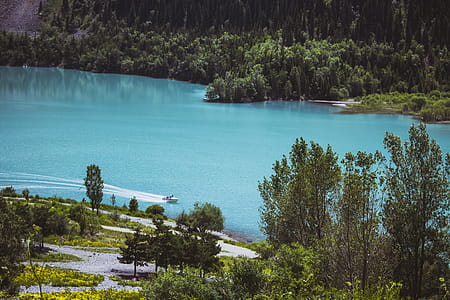 Birds Eye View of Blue Lake Center of Mountains thumbnail