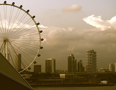sepia photo of ferris wheel under clear sky thumbnail