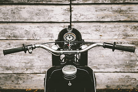 Grayscale Photo of Motorcycle Handle Bar thumbnail