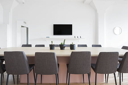 rectangular white wooden table with chairs empty thumbnail