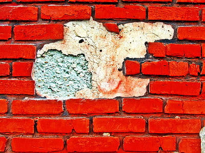 white painted wall between red painted concrete brick thumbnail