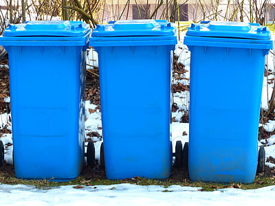 three blue trash bins thumbnail