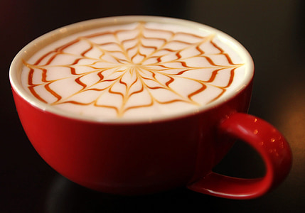 cappuccino in red ceramic cup thumbnail