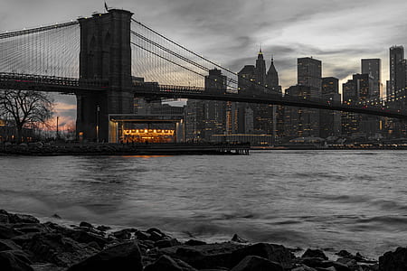 suspension bridge under gray sky thumbnail
