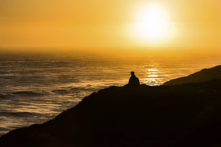 silhouette of man on cliff during sunset thumbnail