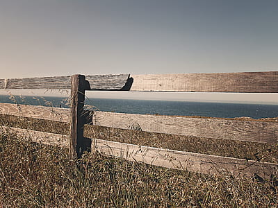 brown wooden fence near sea at daytime thumbnail