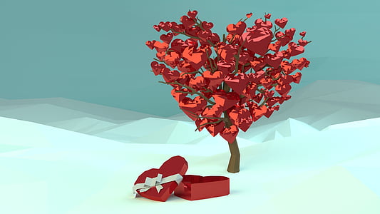 photo of heart-shaped red and white gift box beside tree thumbnail