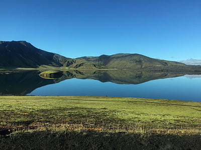 calm water on lake beside mountain thumbnail