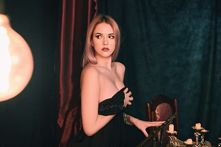 woman in black strapless dress thumbnail