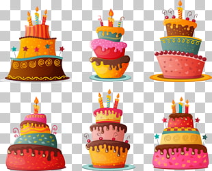 Birthday cake Cupcake Chocolate cake, cartoon birthday cake, six cake illustrations PNG clipart