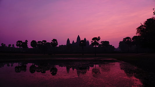 silhouette photo of trees and body of water during golden hour thumbnail