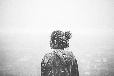 grayscale photo of woman back with snow thumbnail