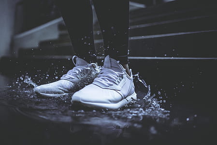 person wearing pair of white low-top sneakers thumbnail
