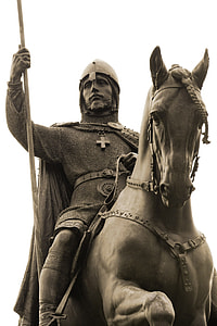 low angle photo of knight riding horse statue thumbnail