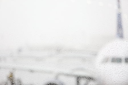 white, airplane, rain drops, wet thumbnail