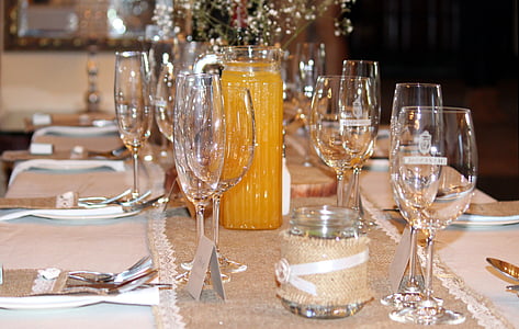 empty clear wine glasses on table thumbnail
