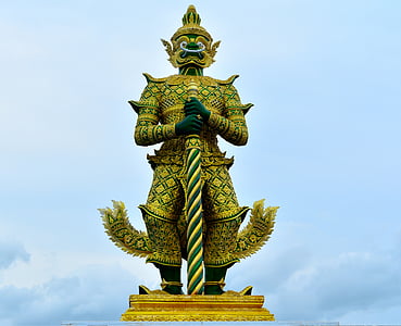 knight holding post statue under blue sky at daytime thumbnail