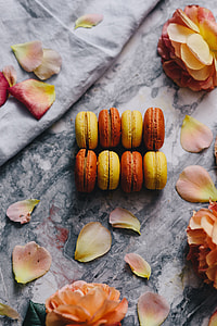 Overhead view of macarons on a marble slab thumbnail