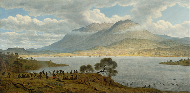 Mount Wellington and Hobart from Kangaroo Point with Aboriginals in Tasmania, Australia thumbnail