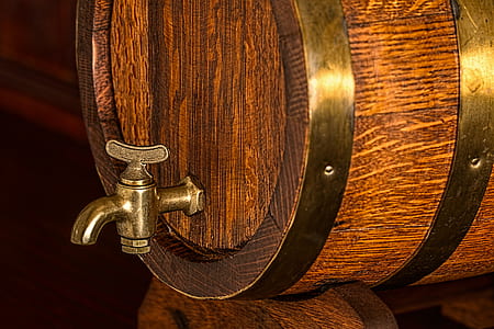 Brass Frame Brown Wooden Barrel thumbnail