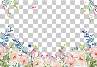 Floral decorative frame, pink and white flowers PNG clipart