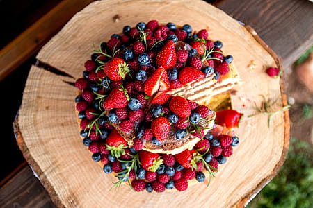 Amazing fruit cake with strawberries, blueberries and raspberries thumbnail