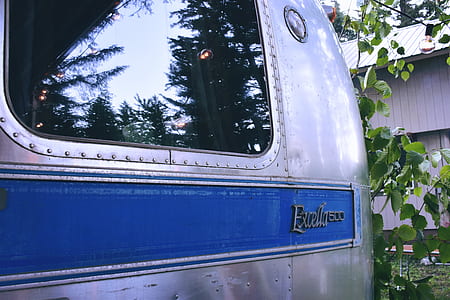 gray and blue vehicle near green leaf tree thumbnail