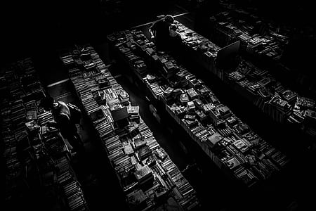 gray scale photo of a library thumbnail