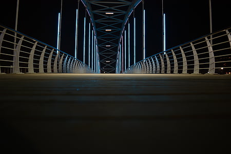 gray and white metal bridge during night time thumbnail
