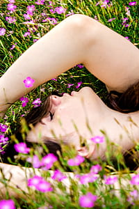 person, woman, field, flowers thumbnail