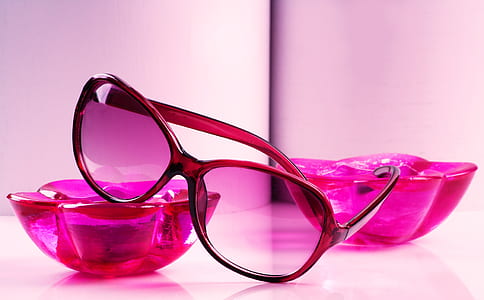 pink sunglasses with black frames thumbnail