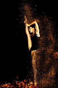 woman wearing black body suit dancing on fire digital wallpaper thumbnail