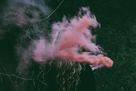smoke, pink, person, grass thumbnail