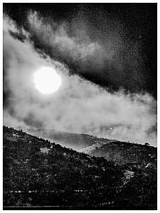 Grayscale Photo of Moon and Forest thumbnail