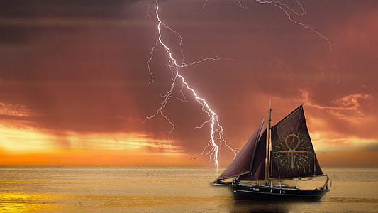 photo of purple and black sailing bot on body of water thumbnail