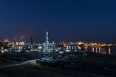 aerial photography of lighted buildings at night time thumbnail