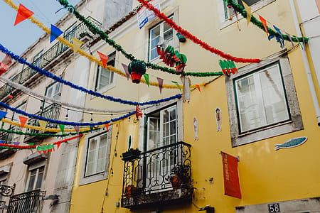 Streets decorated for the Saint Anthony Feast in Lisbon, Portugal thumbnail