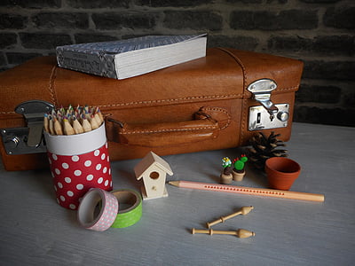 blue book on brown luggage bag thumbnail