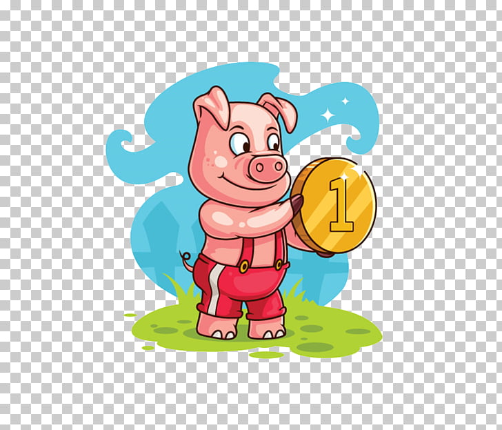 Porky Pig Domestic Pig Cartoon Illustration Holding A Gold Coin Pink Cartoon Piggy Png Clipart Free Cliparts Uihere