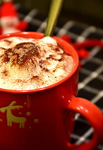 closeup photo of frappe inside red mug thumbnail