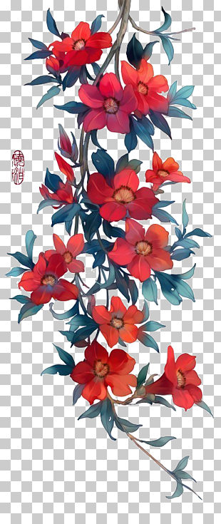Watercolor painting Icon, Antiquity beautiful watercolor illustration, red petaled flower illustration PNG clipart