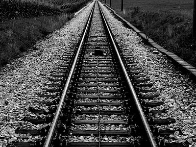 grayscale photography of train railroad thumbnail