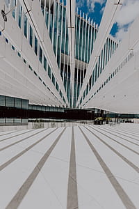 Modern white building, EDP Headquarters of architect Aires Mateus, Lisbon, Portugal thumbnail