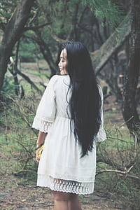 Shallow Focus Photography of Woman in White Mini Dress Near Tress thumbnail
