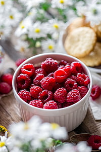 red raspberry on white ceramic ramikin bowl thumbnail