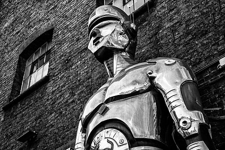 Black and white shot of a large robot structure in Camden, Central London thumbnail