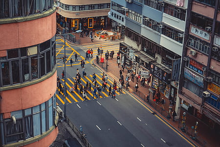 high angle view of people crossing pedestrian lane thumbnail