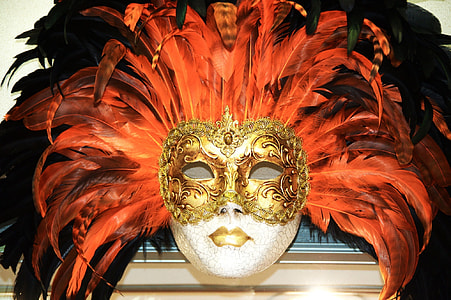 brown and orange feather masquerade mask thumbnail
