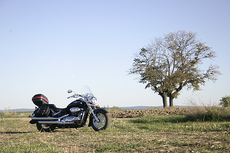 black cruiser motorcycle with tree background thumbnail